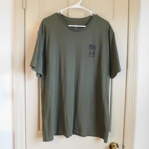 Under Armour Men’s T-Shirt Freedom Olive Army Green Flag Back Graphic Size 2XL